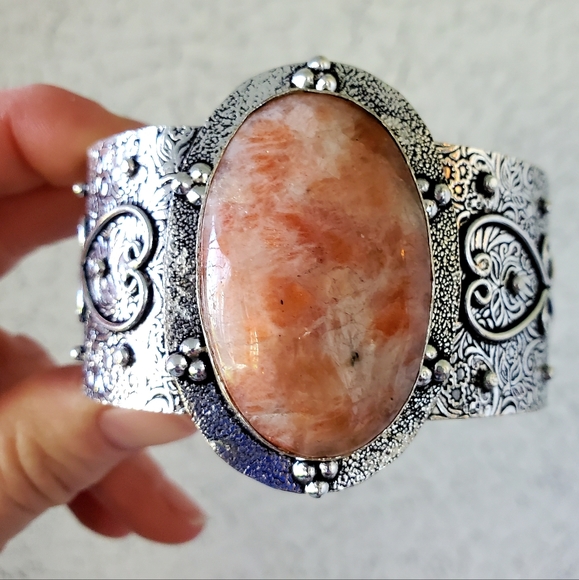 New Sunstone 925 Silver Cuff Bracelet. - Picture 5 of 15